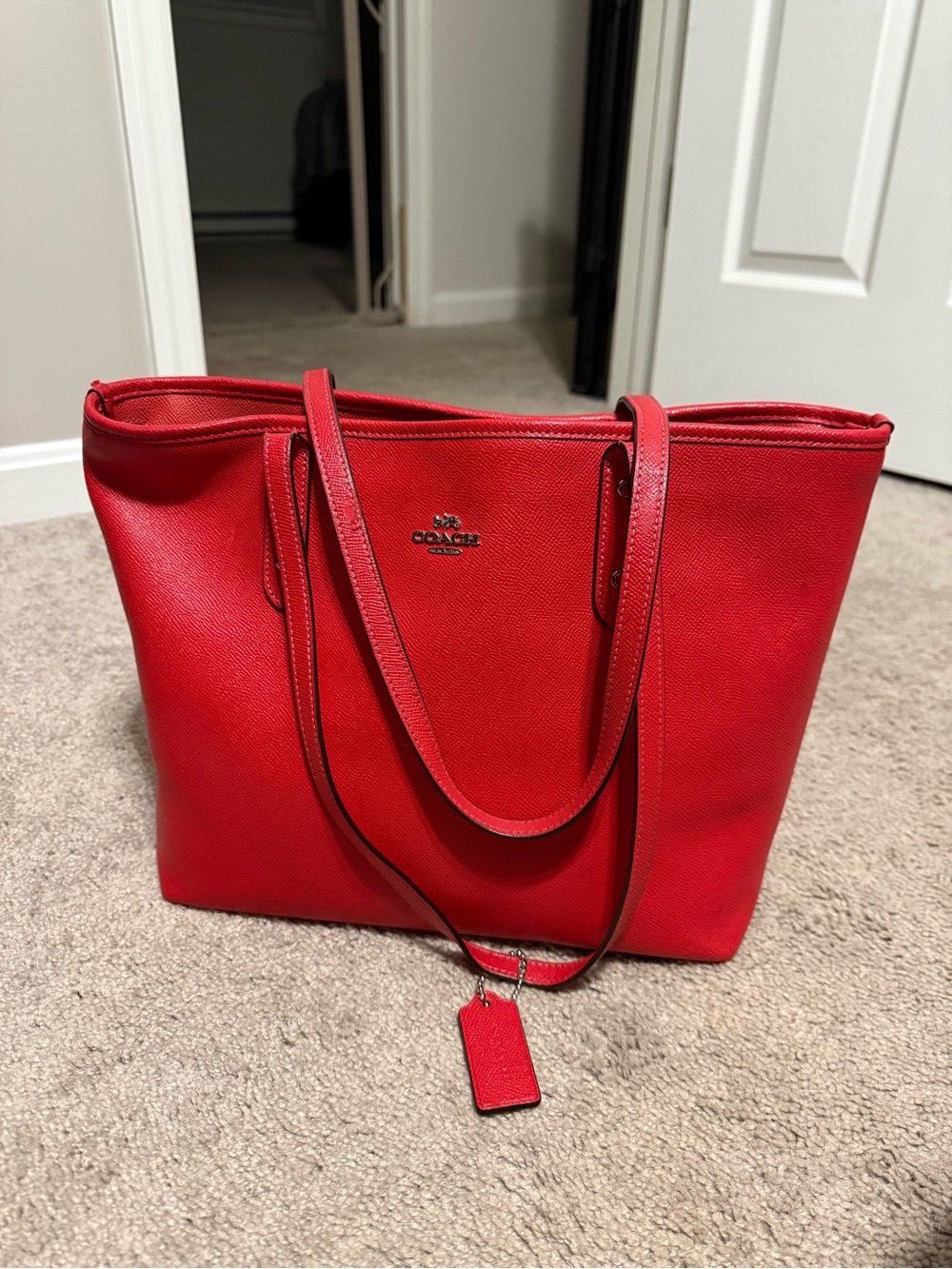 Coach Red Leather Tote with Hanging Tag
